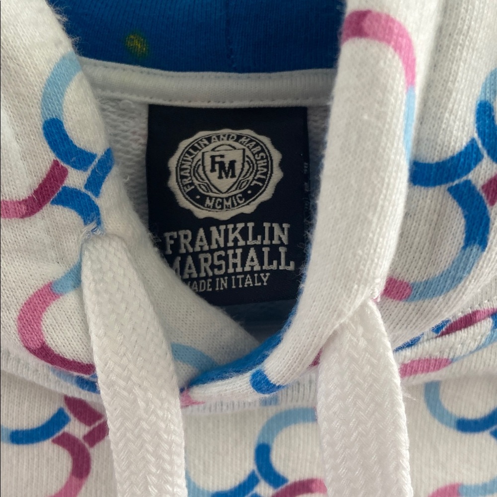 Franklin & Marshall White Hoodie with Blue and pink Pattern - Picture 2 of 8